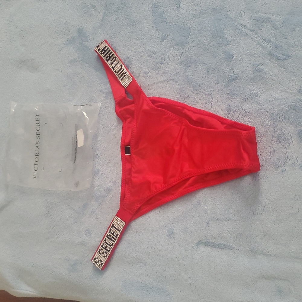 Victoria's Secret Red Rhinestone Logo Thong